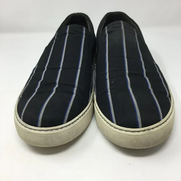 LANVIN Mens 8 Authentic Canvas Slip On Black and White Stripe Leather Interior - Picture 2 of 10